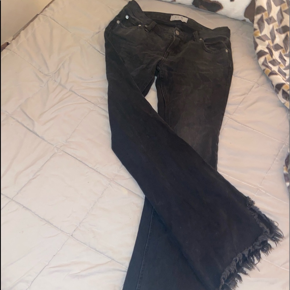 Free People Distressed Hem Flare Jeans (black)